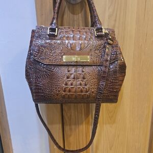 Brahmin Brown Crocodile Embossed Satchel with Metal Accents